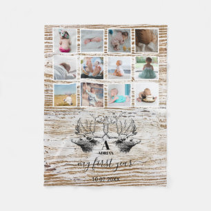 Wood Deer Baby's First Year Foto Collage Fleecedecke