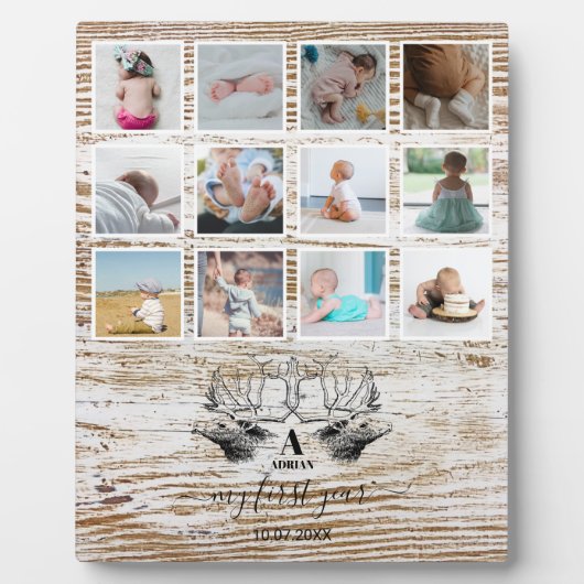 Wood Deer Baby's First Year Foto Collage Fotoplatte (Vorderseite)
