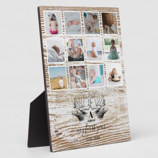 Wood Deer Baby's First Year Foto Collage Fotoplatte (Seite)