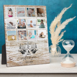 Wood Deer Baby's First Year Foto Collage Fotoplatte