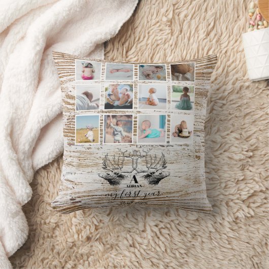 Wood Deer Baby's First Year Foto Collage Kissen (Decke)