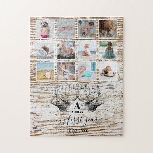 Wood Deer Baby's First Year Foto Collage Puzzle (Vertikal)
