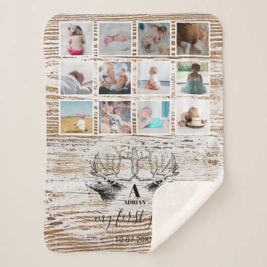 Wood Deer Baby's First Year Foto Collage Sherpadecke (Vorderseite)