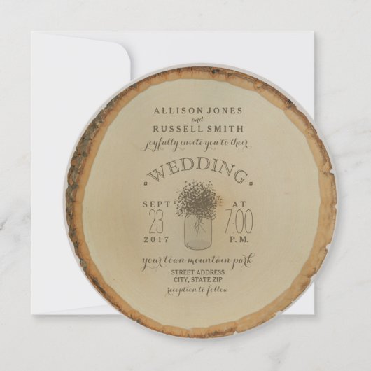 Wood Disk Inspiriert Gipskraut Hochzeit Einladung (Vorderseite)