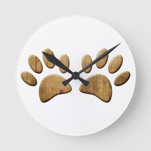 Wood Dog Paw Print Runde Wanduhr (Vorderseite)
