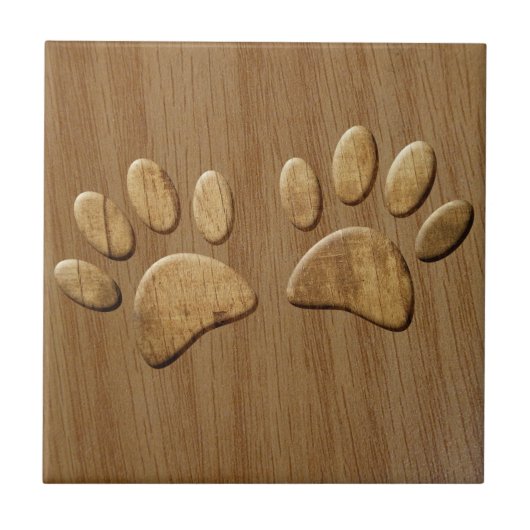 Wood Dog Paw Prints Fliese (Vorderseite)