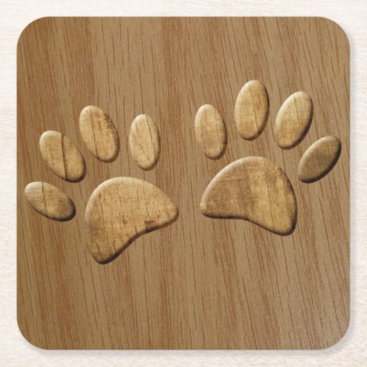 Wood Dog Paw Prints Rechteckiger Pappuntersetzer (Vorderseite)