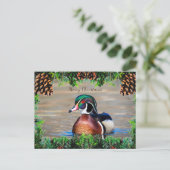 Wood Duck Drake Christmas Card Feiertagspostkarte (Stehend Vorderseite)