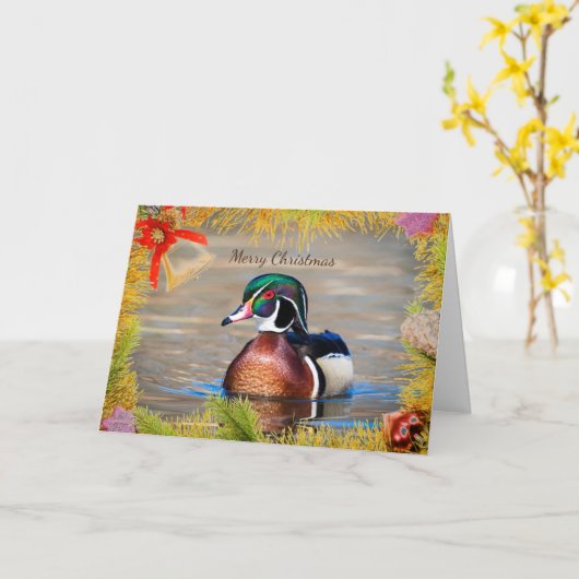 Wood Duck Drake Christmas Card Karte (Gelbe Blume)