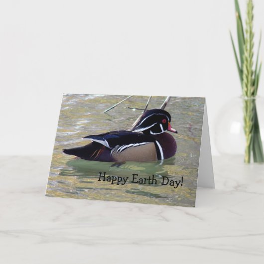 Wood Duck Drake, Happy Earth Day! Karte (Vorderseite)