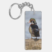 Wood Duck Male on log in wetland Schlüsselanhänger (Vorderseite links)