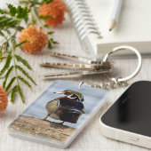 Wood Duck Male on log in wetland Schlüsselanhänger (Vorderseite rechts)