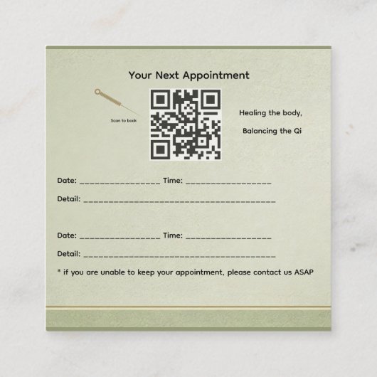 Wood Element  Acupuncture appointment card Terminkarte (Rückseite)