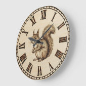 Wood Engraved Squirrel Wall Clock Große Wanduhr (Winkel)