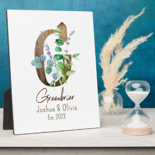 Wood & Eucalyptus Letter G Wedding Couple Tabletop Fotoplatte