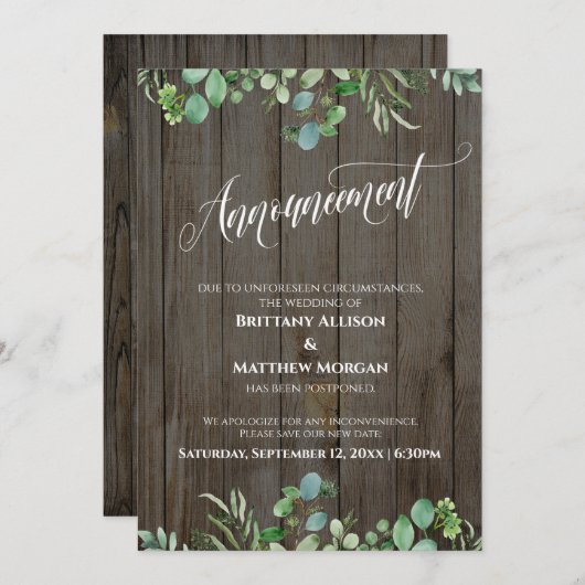 Wood & Eukalyptus - Ankündigung einer Hochzeit (Vorne/Hinten)