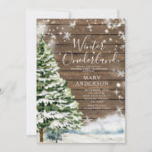 Wood Evergreen Winter Onederland 1. Geburtstag Einladung (Vorderseite)