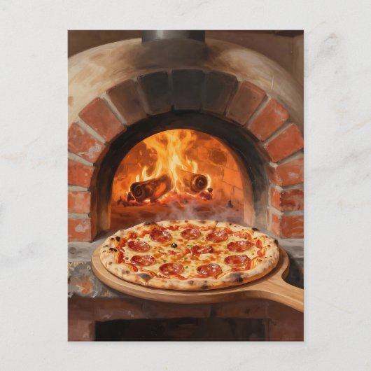 Wood-Fired Pepperoni Pizza Rustic Italian  Postkarte (Vorderseite)