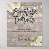 Wood floral Wedding Signature Cocktail Drink Menü Poster (Vorne)