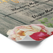 Wood floral Wedding Signature Cocktail Drink Menü Poster (Ecke)