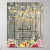 Wood floral Wedding Signature Cocktail Drink Menü Poster (Vorne)