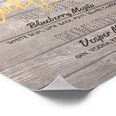 Wood floral Wedding Signature Cocktail Drink Menü Poster (Ecke)