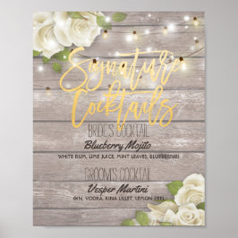 Wood floral Wedding Signature Cocktail Drink Menü Poster