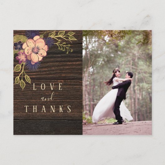 Wood Foto Wedding Vielen Dank Postkarte (Vorderseite)