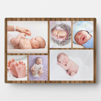 Wood Frame 6 Photo Collage Grid Newborn Baby  Fotoplatte