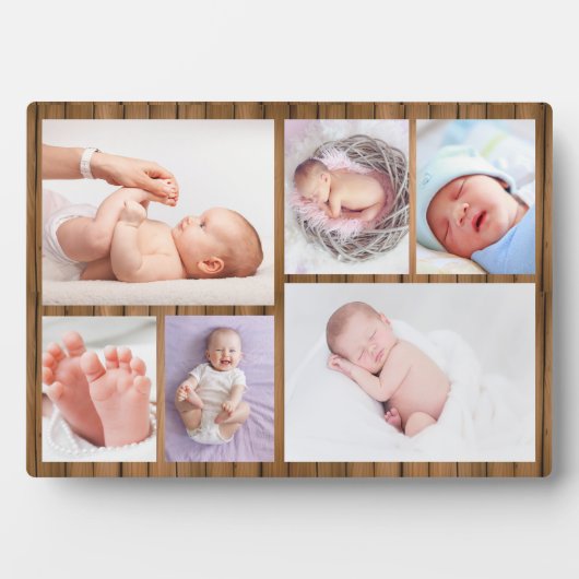 Wood Frame 6 Photo Collage Grid Newborn Baby  Fotoplatte (Vorderseite)