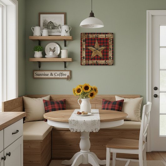 Wood frame and star quadratische wanduhr