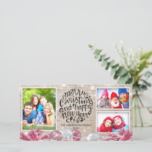 Wood frohe Weihnachten Glück Neujahr Gruß Foto (Stehend Vorderseite)