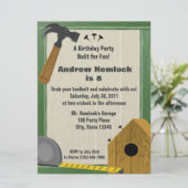 Wood Gebäude Fun Geburtstag Einladung (Stehend Vorderseite)