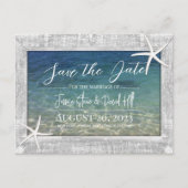 Wood Gerahmt Starfish Beach Hochzeit Save the Date Ankündigungspostkarte (Vorderseite)
