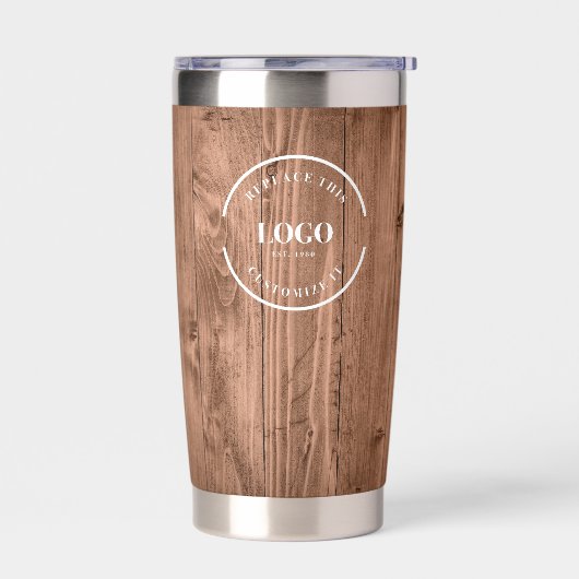 Wood Grain Rustic Branded with logo Website Thermobecher (Links)