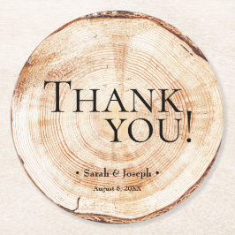 Wood Grain Rustic Vielen Dank für Ihre Hochzeit Runder Pappuntersetzer