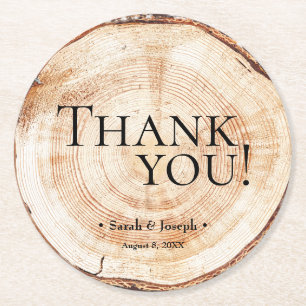 Wood Grain Rustic Vielen Dank für Ihre Hochzeit Runder Pappuntersetzer