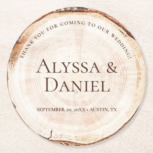 Wood Grain Rustic Wedding Vielen Dank für Ihre ind Runder Pappuntersetzer (Vorderseite)