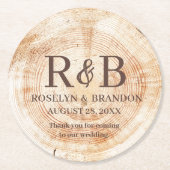 Wood Grain Rustic Wedding Vielen Dank für Monogram Runder Pappuntersetzer (Vorderseite)