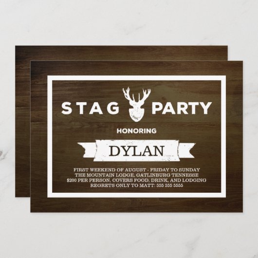 Wood Grain Stag Party Einladung (Vorne/Hinten)