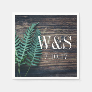 Wood & Greenery Ferns Couple's Initials Wedding Serviette