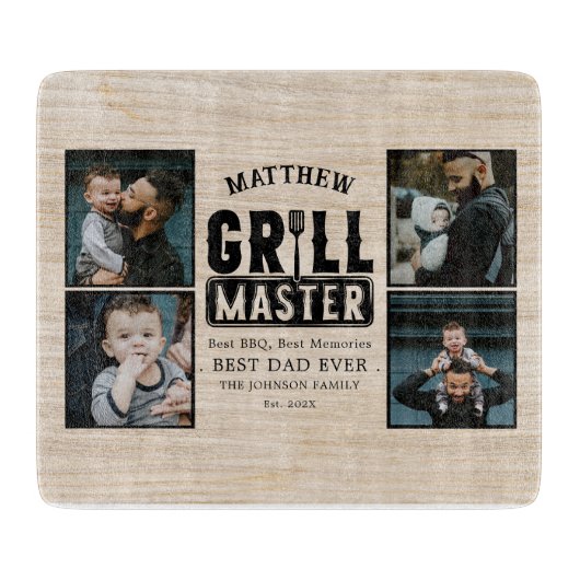 Wood GRILLEN Grill Master Bester Vater je Foto Schneidebrett (Vorderseite)