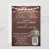 Wood Gypsophila Gipskraut Mason Jar Lights Einladung (Vorderseite)