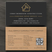 Wood Handyman Construction Black Gold QR Code Visitenkarte