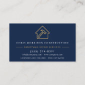 Wood Handyman Construction Navy Blue Gold QR Code Visitenkarte (Vorderseite)