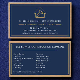 Wood Handyman Construction Navy Blue Gold  Visitenkarte