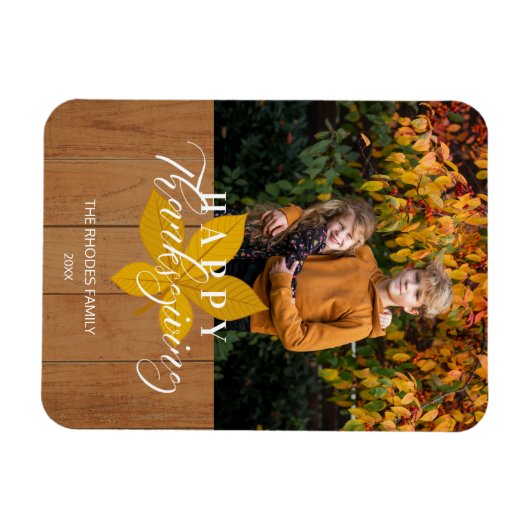 Wood Happy Thanksgiving Script-Blätter Foto Magnet (Horizontal)