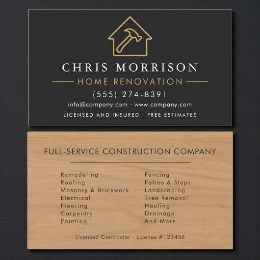 Wood Home Improvement Black Gold QR Code Visitenkarte