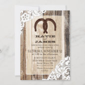 Wood Horseshoe Lace Rustic Wedding Einladung (Vorderseite)