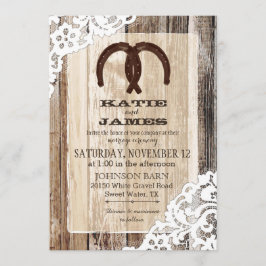Wood Horseshoe Lace Rustic Wedding Einladung